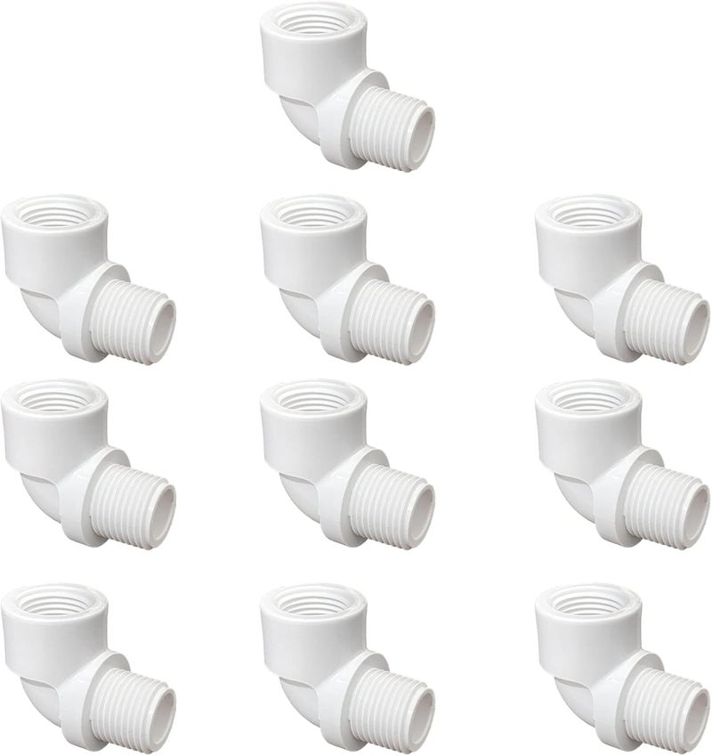 FangKingNo 10PCS 1/2" PVC Male to Female Thread 90° Street Elbow Coupling Adapter Connector (MIPT to FIPT) for PVC PIPE Pressure Fittings White 10-PACK (1/2 Inch) - Image 1